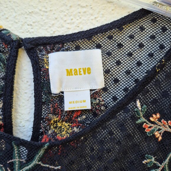 Anthro Maeve Floral Embroidered Black Mesh Sheer Blouse Top Romantic Whimsigoth - Picture 13 of 16